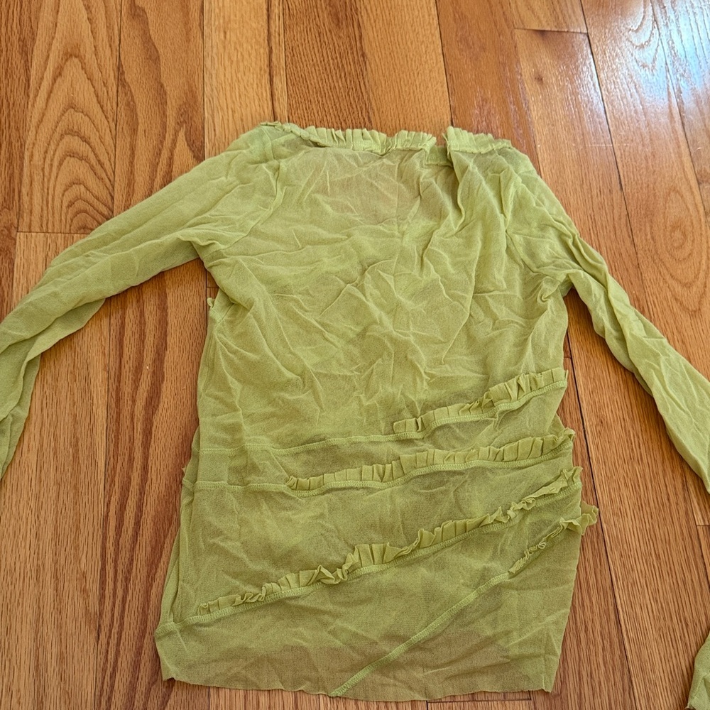 Source Unknown Light Green Ruffle Long-Sleeve Mes… - image 2